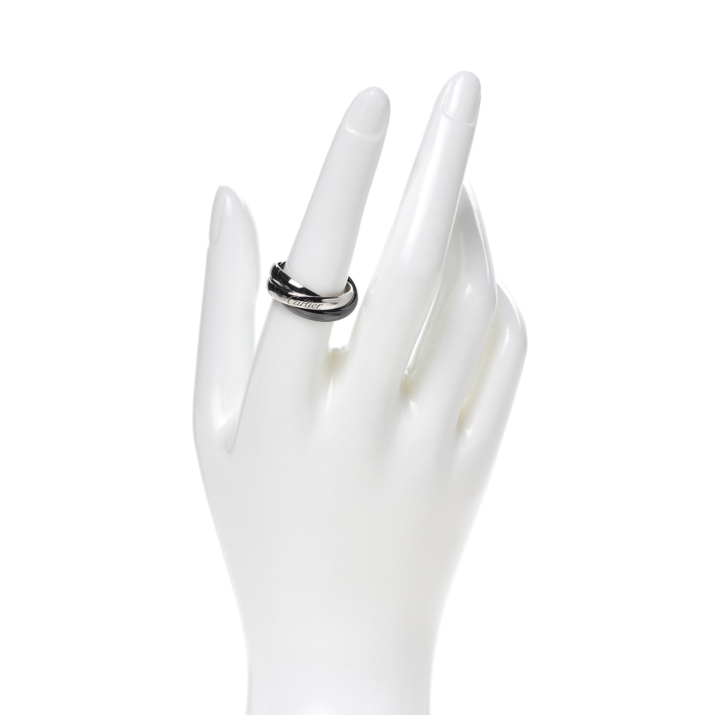 18K White Gold Black Ceramic Trinity Ring 56 7.5