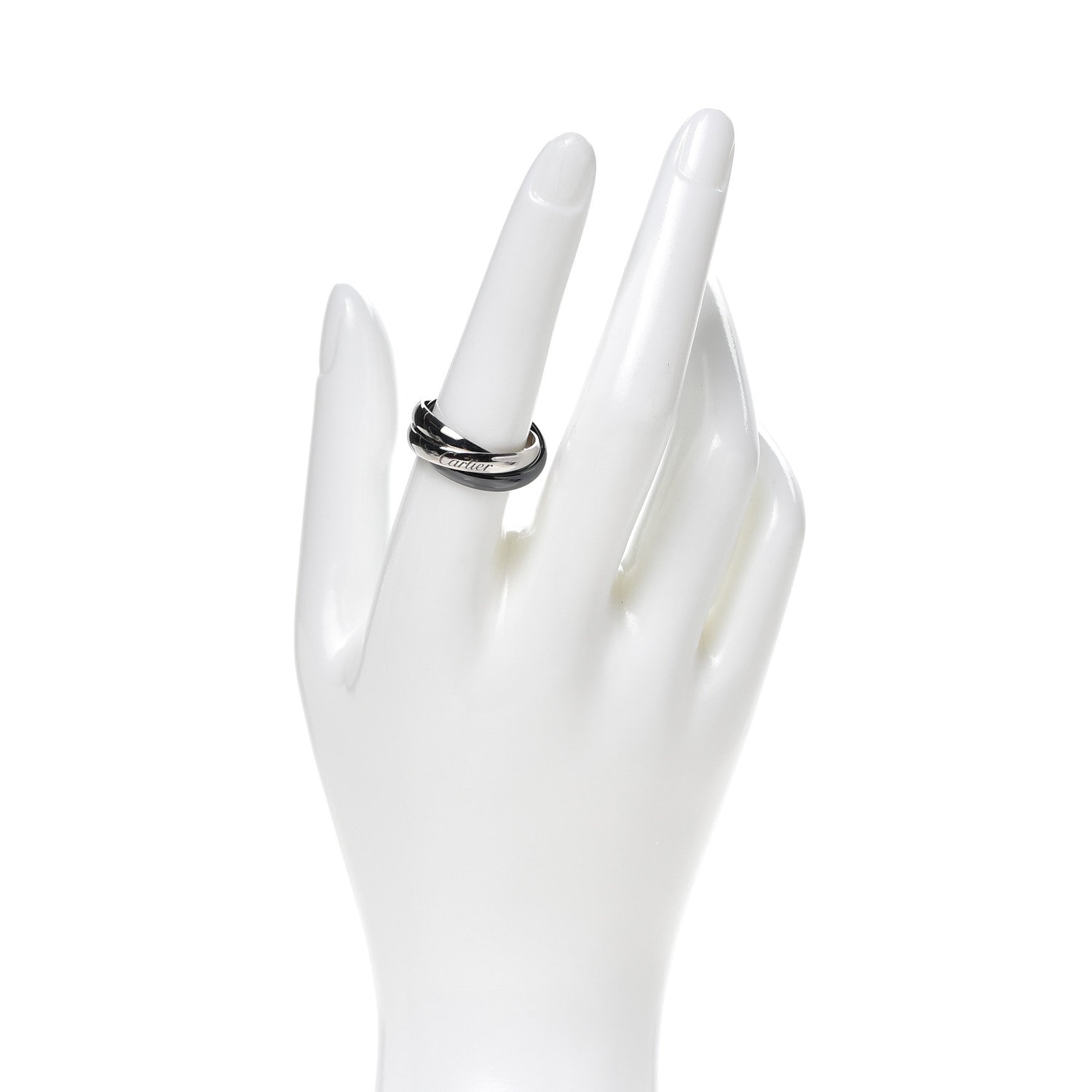 Cartier 18K White Gold Black Ceramic Trinity Ring 56 7.5 2 of 5
