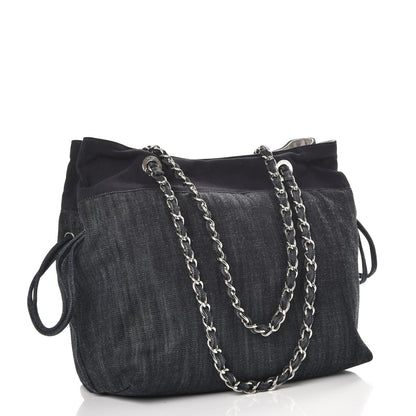 Chanel Denim Grosgrain Drawstring Tote Blue 3 of 7