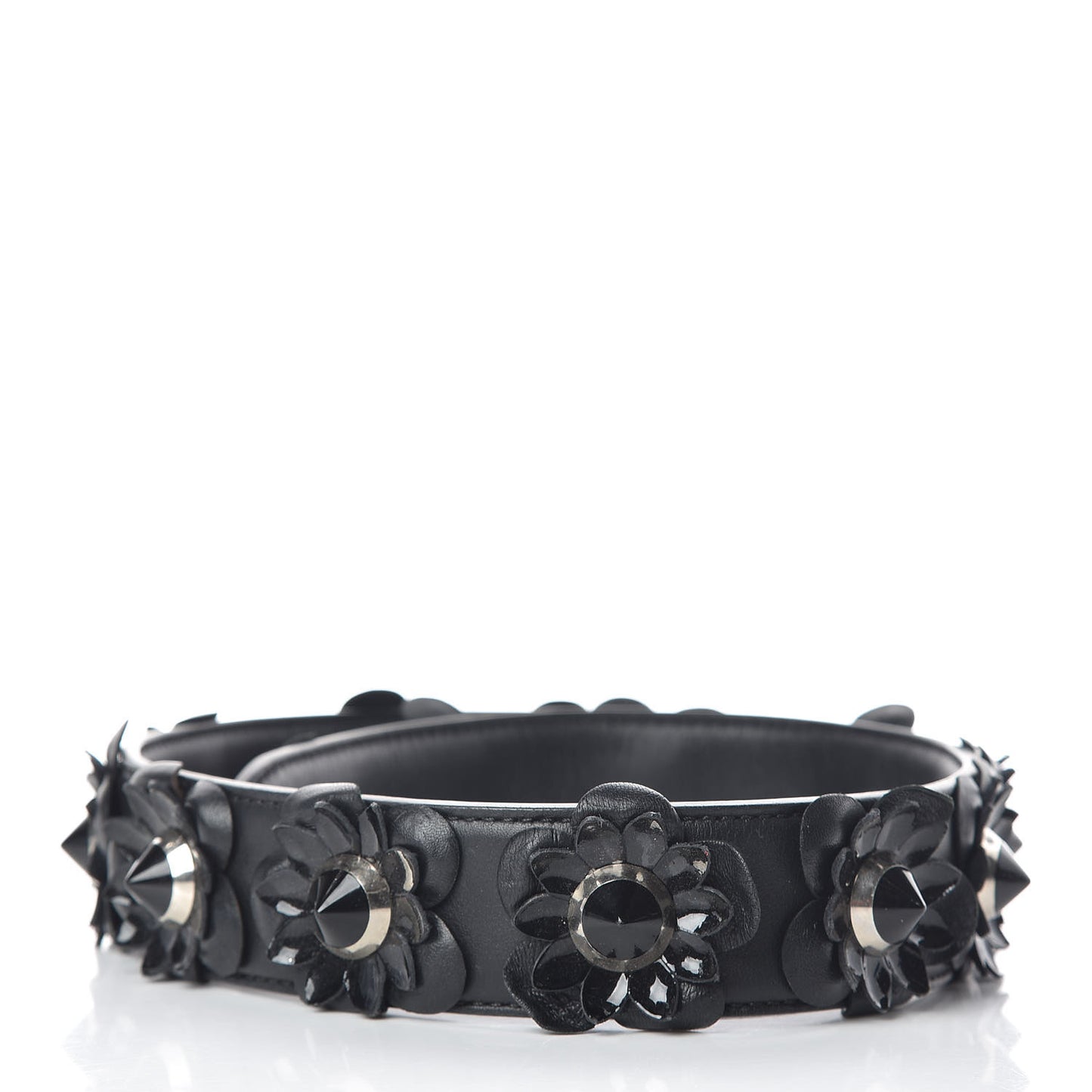 Vitello Dolce Nappa Patent Flowerland Studded Strap You Black