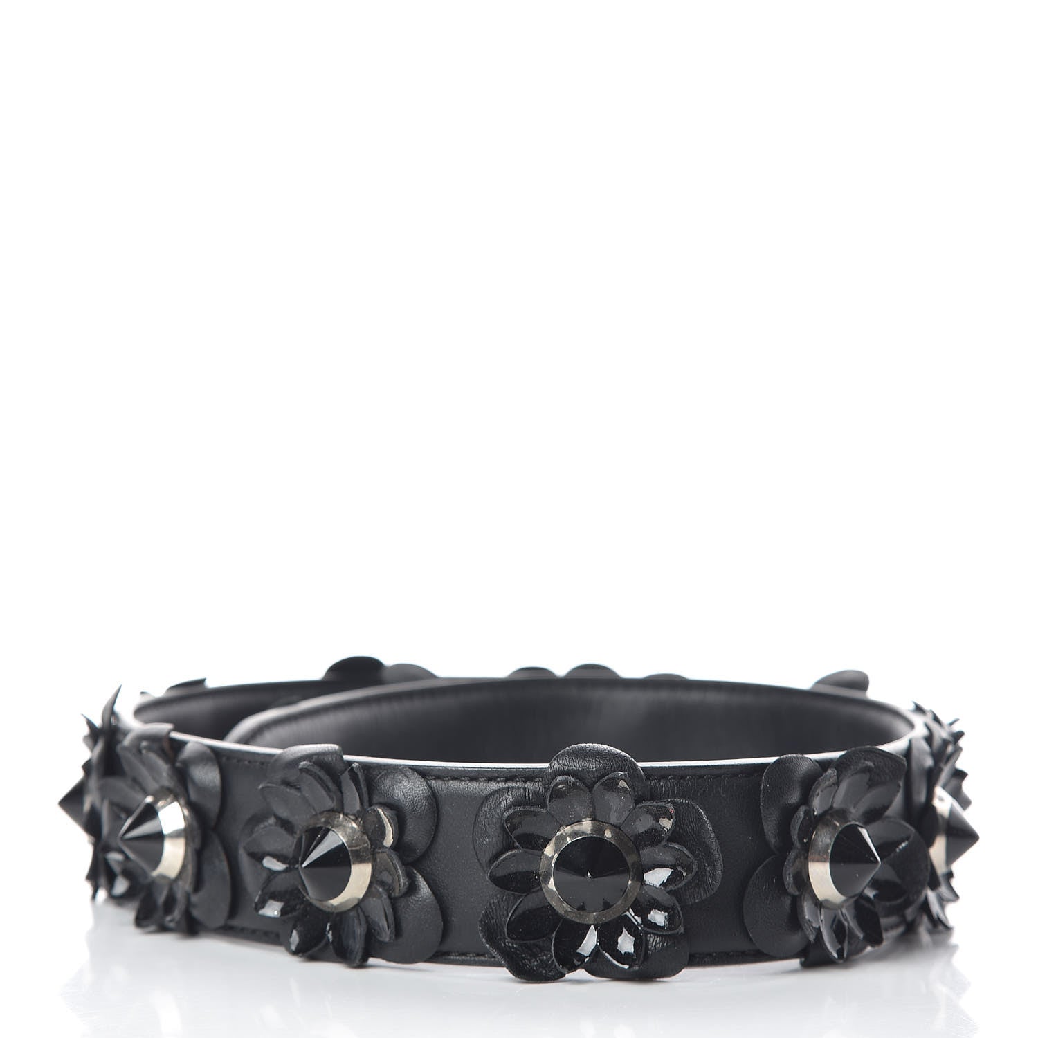 Fendi Vitello Dolce Nappa Patent Flowerland Studded Strap You Black 2 of 3