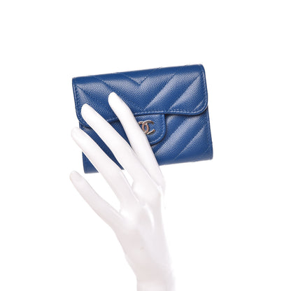 Chanel Caviar Chevron Quilted Card Holder Wallet Bright Blue 2 of 9