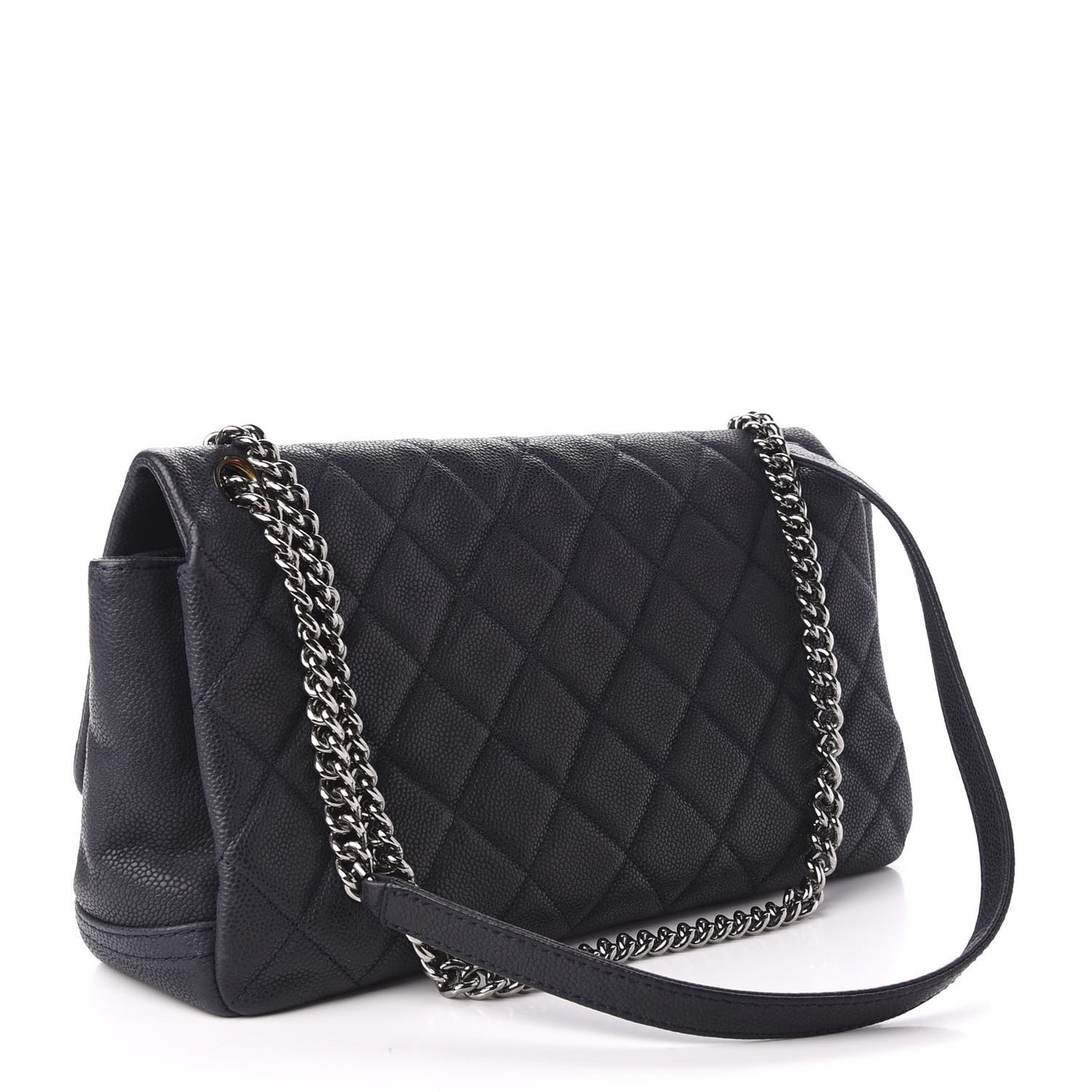 Iridescent Caviar Quilted Medium Lady Pearly Flap Navy Blue