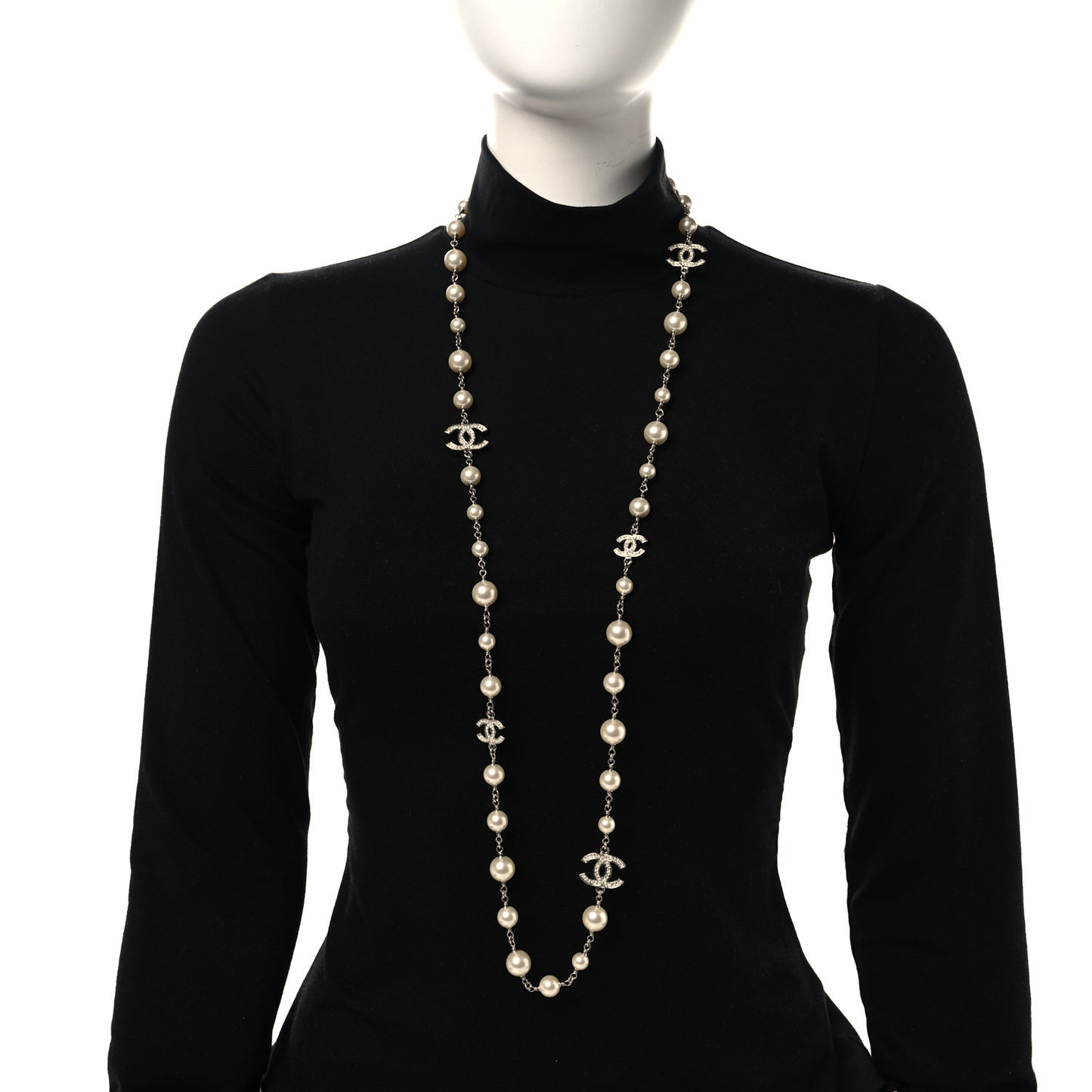 Pearl Multistrand CC Long Necklace Pearly White