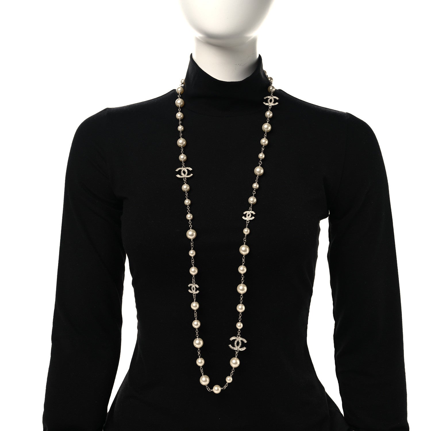 Chanel Pearl Multistrand CC Long Necklace Pearly White 2 of 4