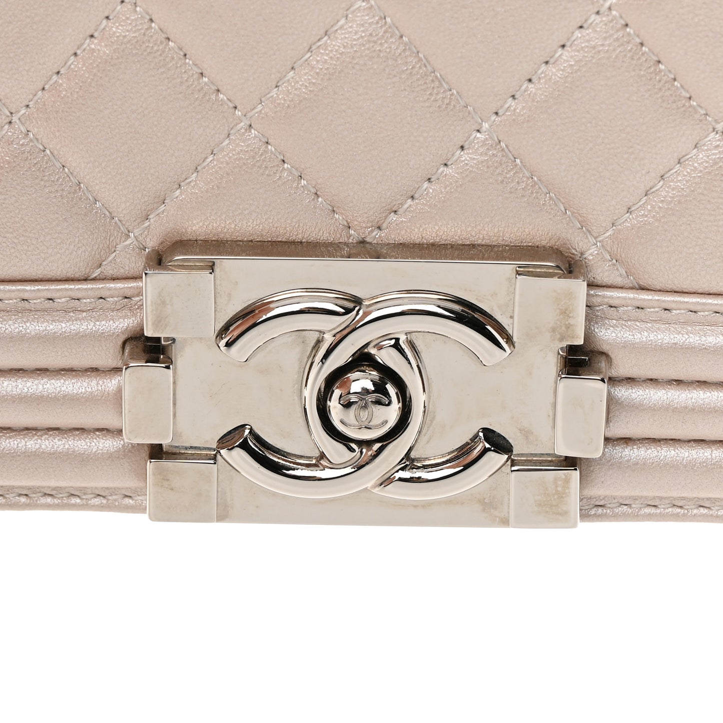 Metallic Calfskin Quilted Small Boy Flap Light Pink