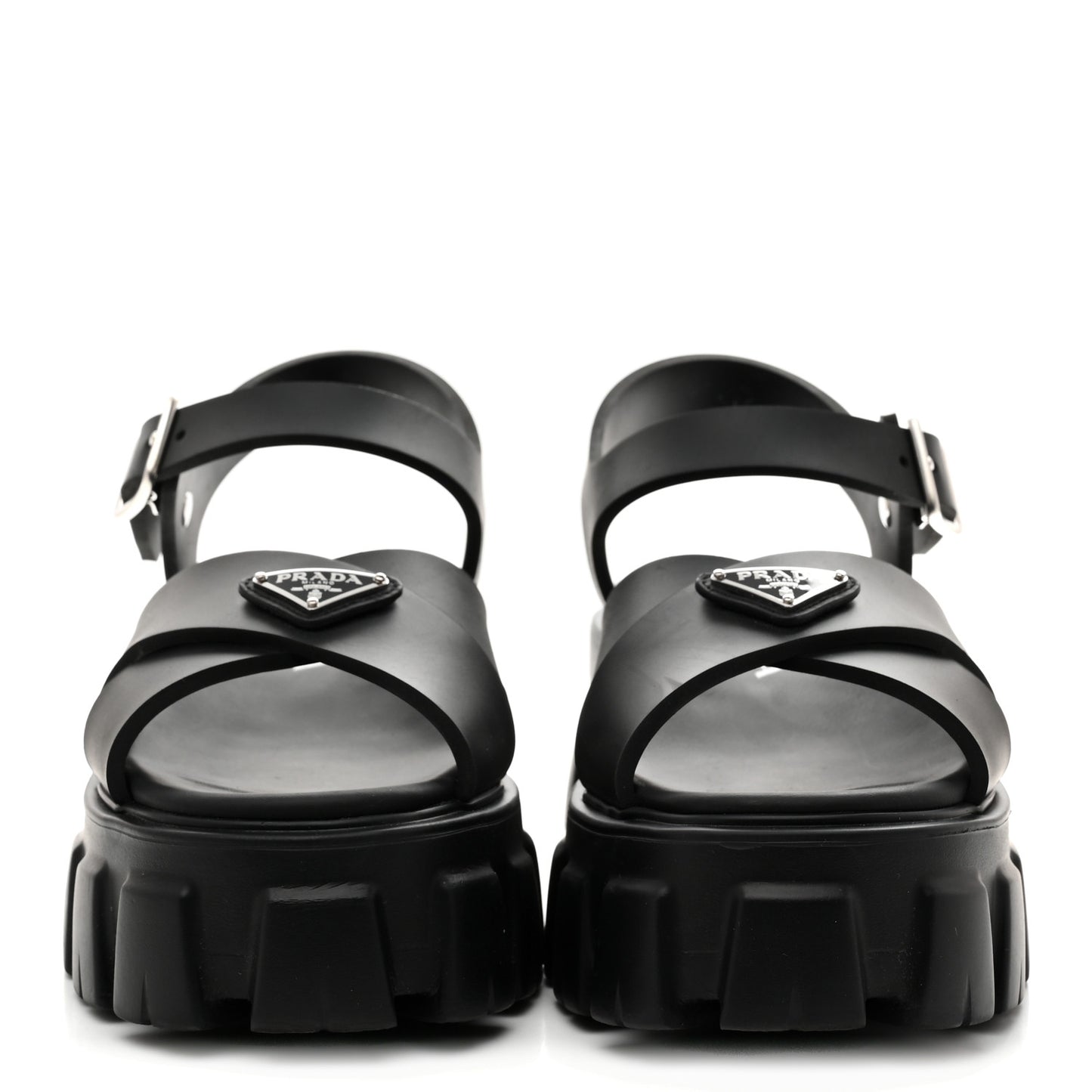 Foam Rubber Metal Triangle Logo Monolith 55mm Soft Cage Sandals 37 Black