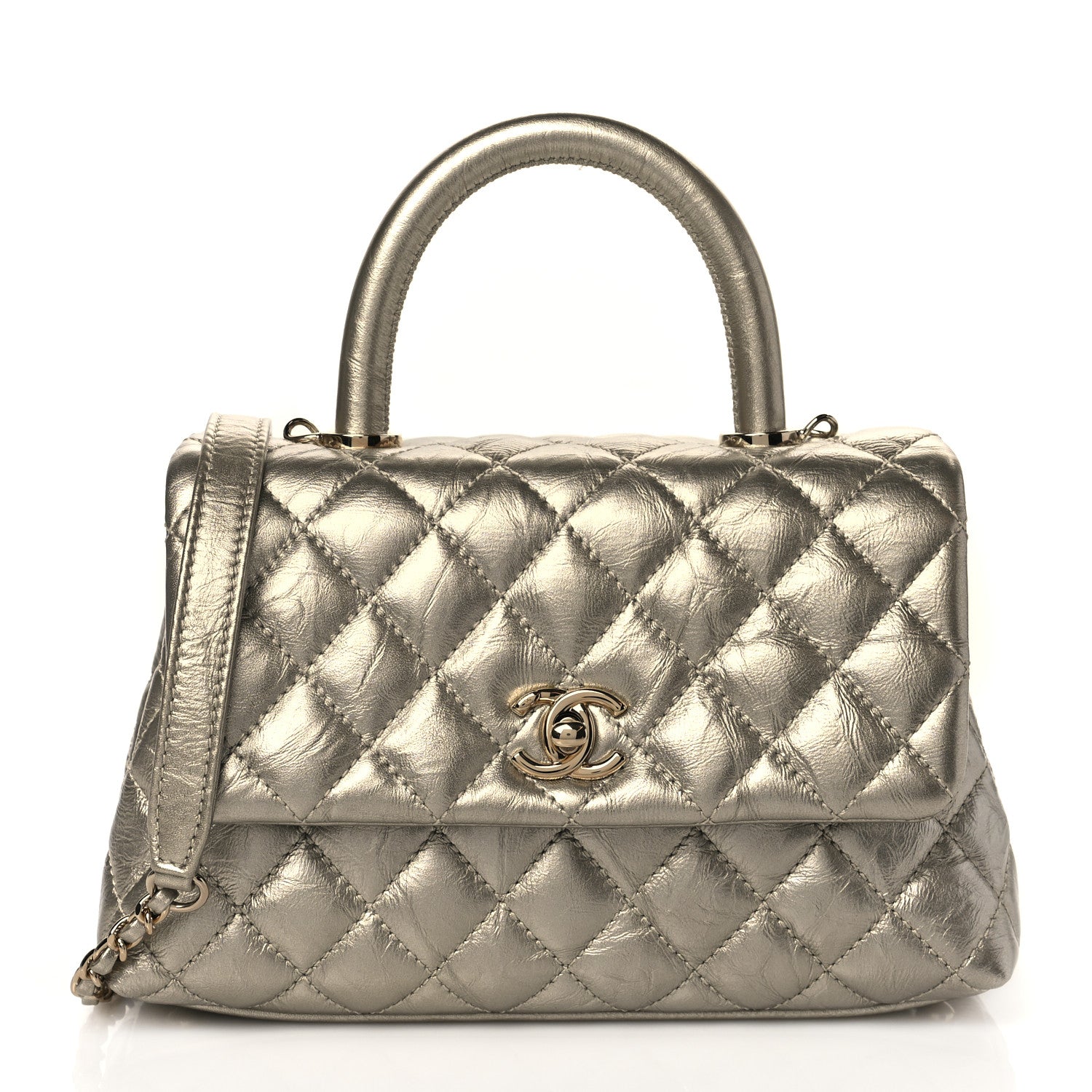 Chanel Metallic Aged Calfskin Quilted Mini Coco Handle Flap Gold 1 of 11