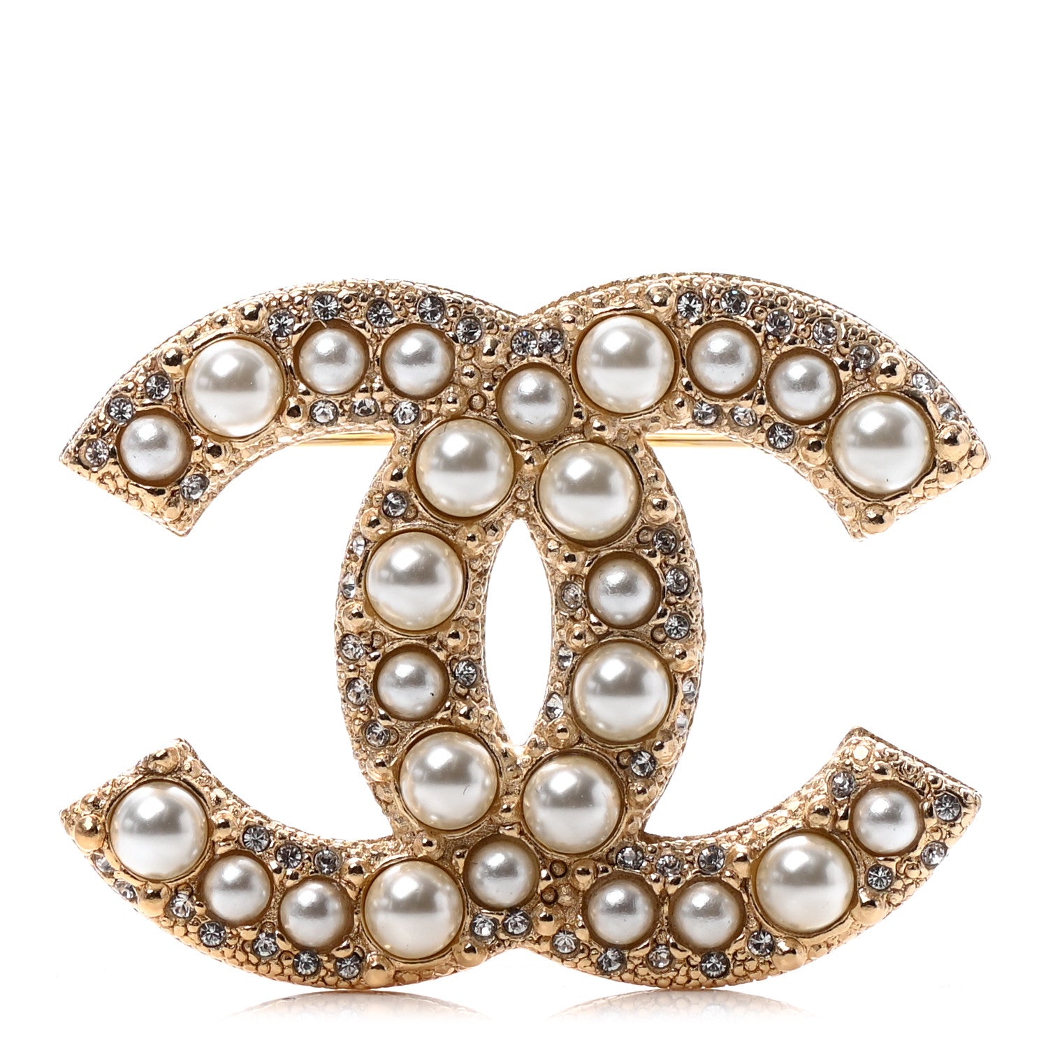Chanel Metal Crystal Graduated Pearl CC Brooch Gold 1 of 4