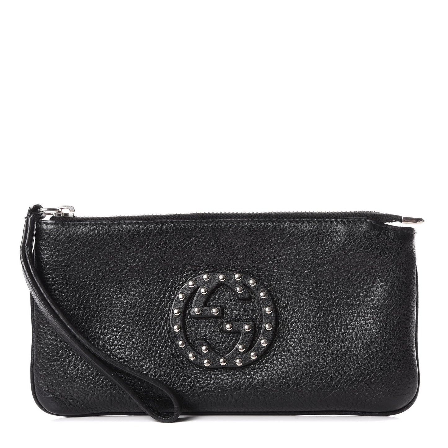 Pebbled Calfskin Studded Soho Wristlet Black