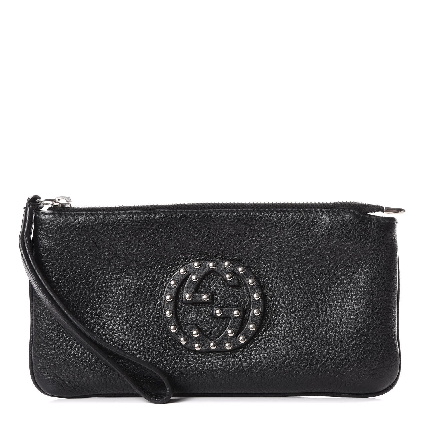 Gucci Pebbled Calfskin Studded Soho Wristlet Black 1 of 9