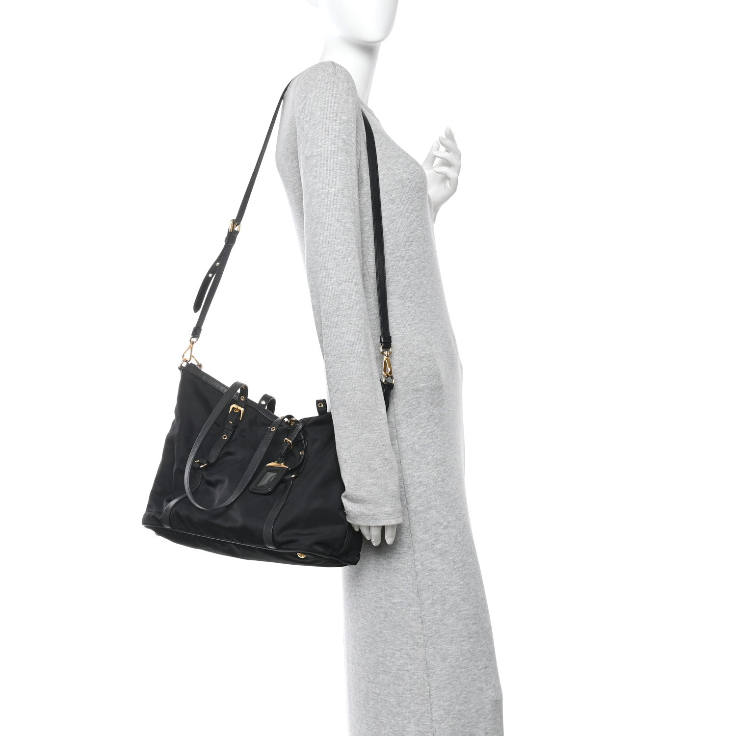 Prada Saffiano Tessuto Nylon Shopping Tote Black 2 of 11
