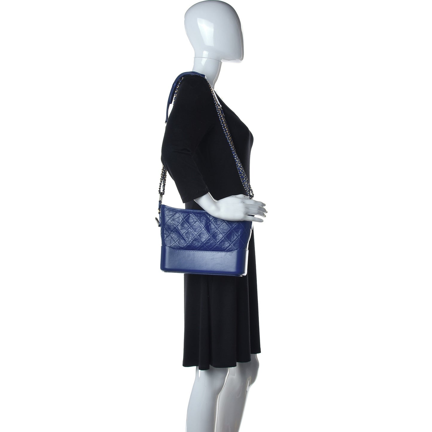 Aged Smooth Calfskin Quilted Medium Gabrielle Logo Hobo Blue