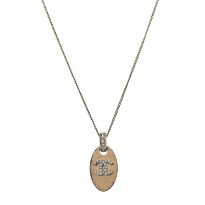 Chanel Crystal CC Oval Tag Pendant Necklace Gold 1 of 4