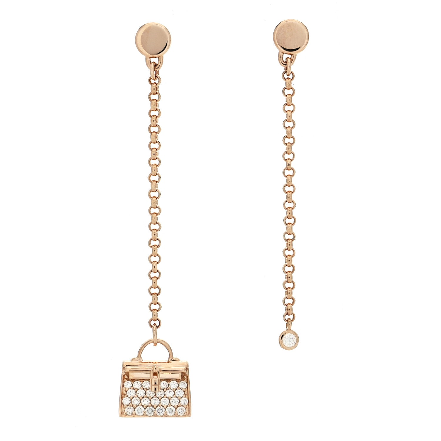 Hermes 18K Rose Gold Diamond Kelly Amulette Drop Earrings 1 of 5
