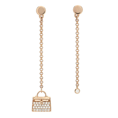 Hermes 18K Rose Gold Diamond Kelly Amulette Drop Earrings 1 of 5