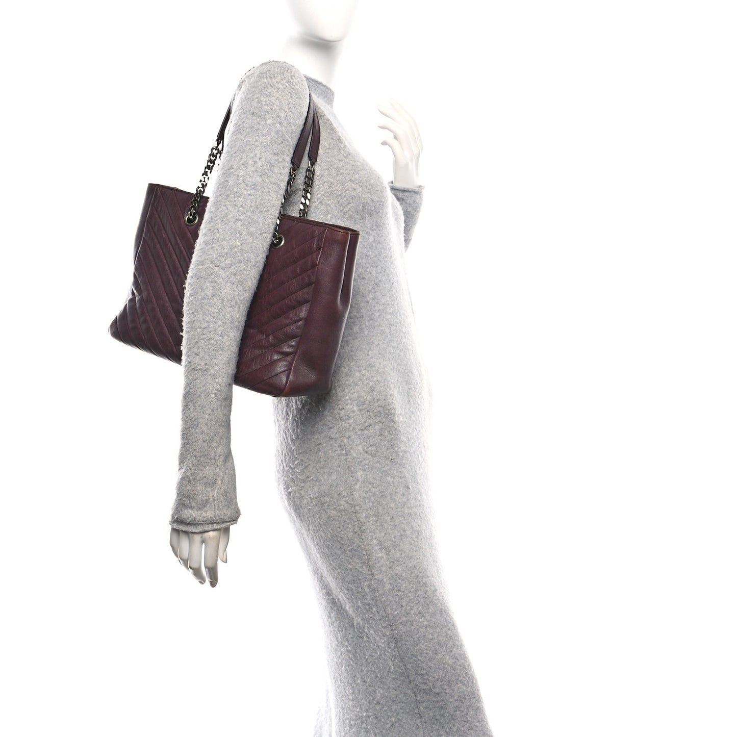 Sheepskin Matelasse Chevron Large Monogram Shopping Bag Burgundy