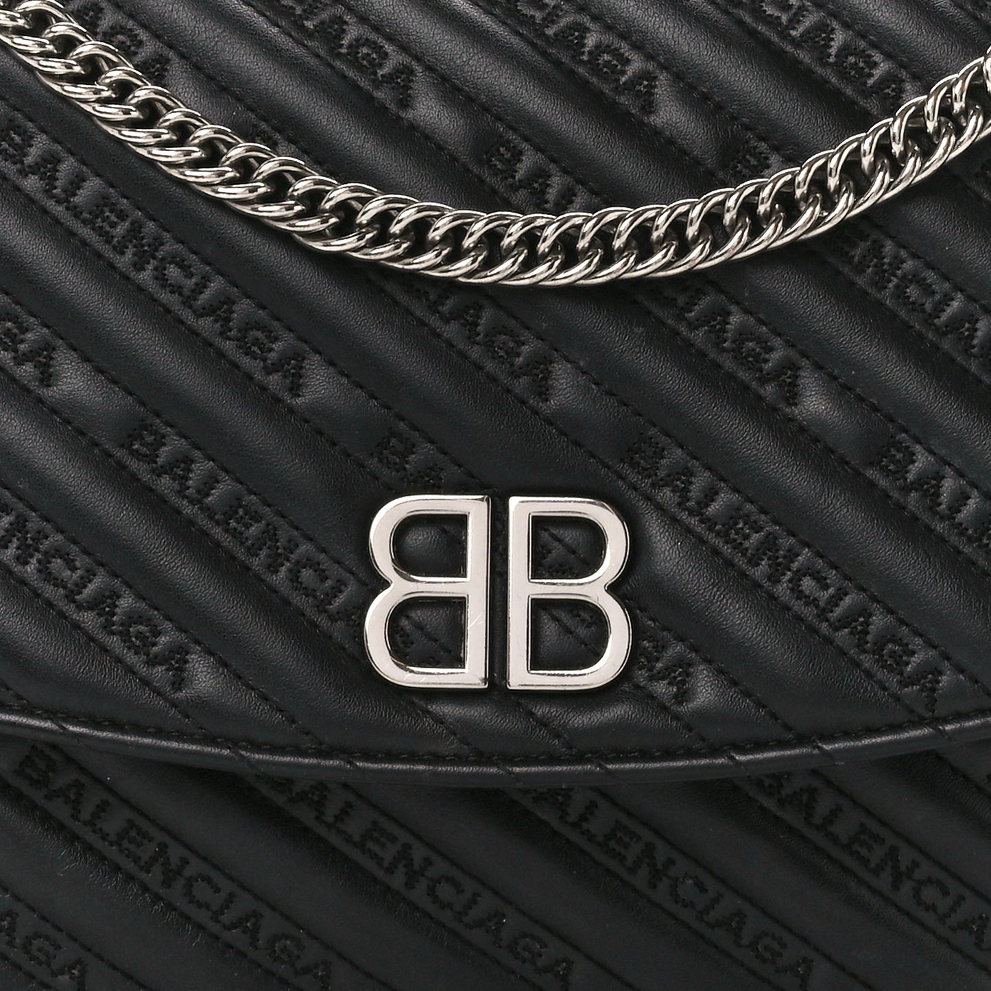 Calfskin Logo Matelasse Large BB Flap Chain Shoulder Bag Black