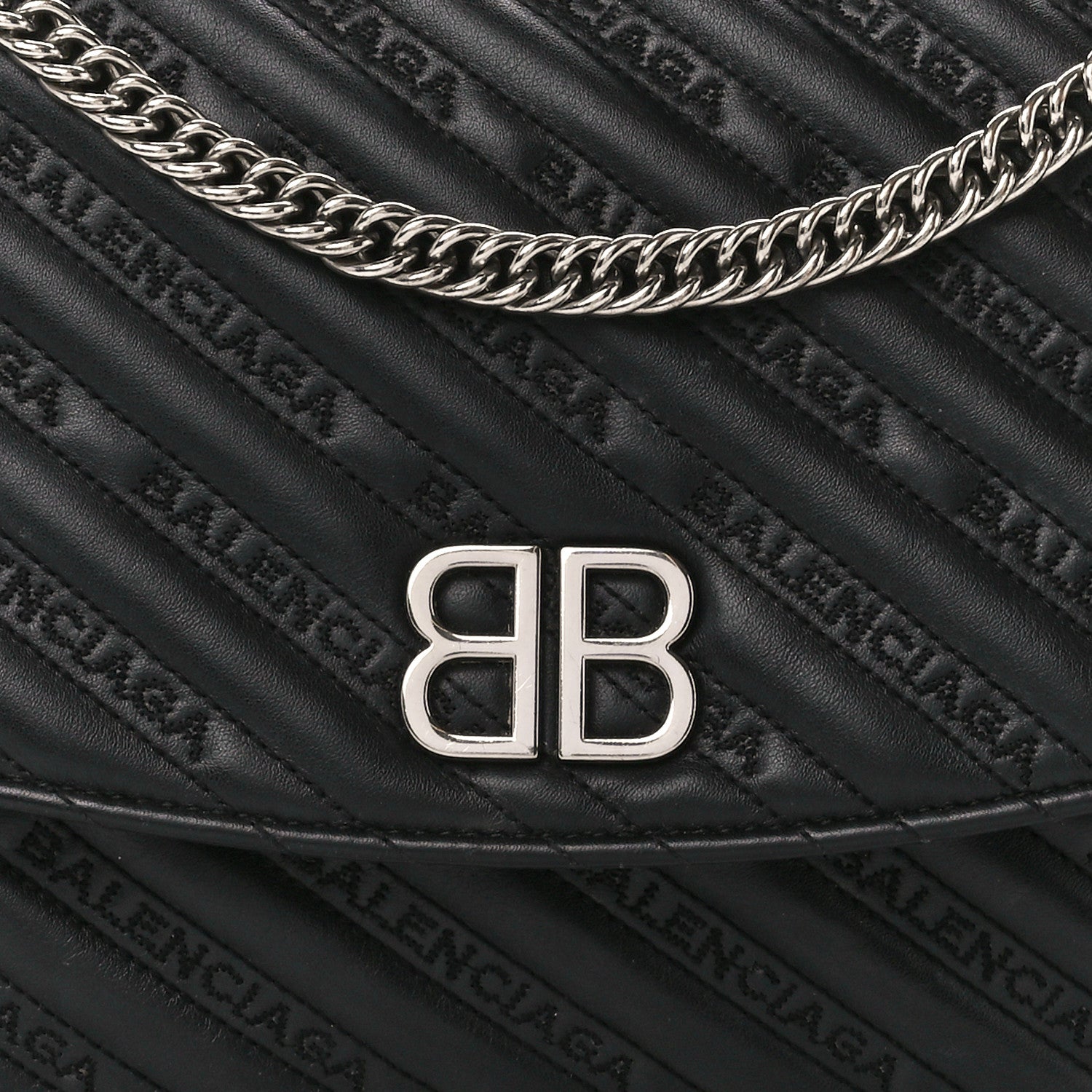 Balenciaga Calfskin Logo Matelasse Large BB Flap Chain Shoulder Bag Black 8 of 14