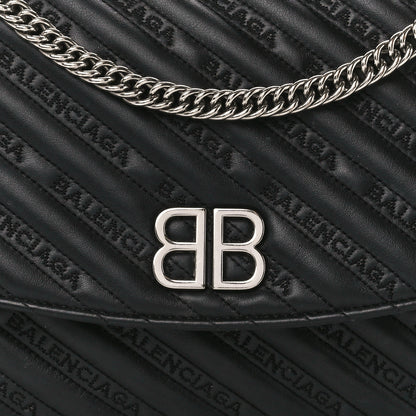 Balenciaga Calfskin Logo Matelasse Large BB Flap Chain Shoulder Bag Black 8 of 14
