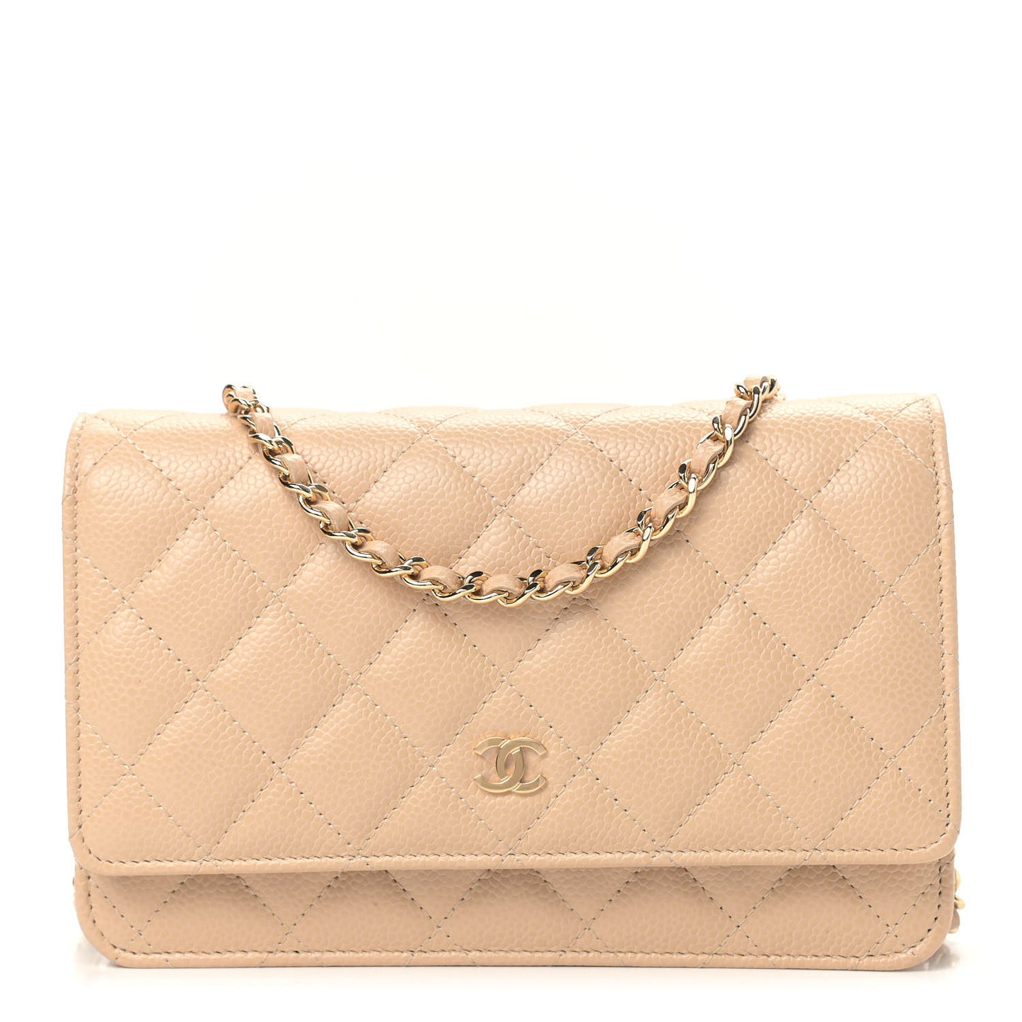 Caviar Quilted Wallet On Chain WOC Beige