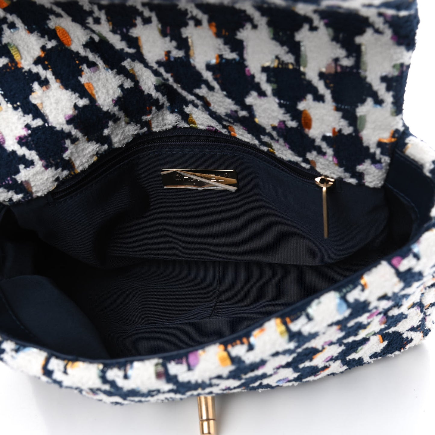 Tweed Quilted Medium Chanel 19 Flap Ecru Navy Blue Multicolor