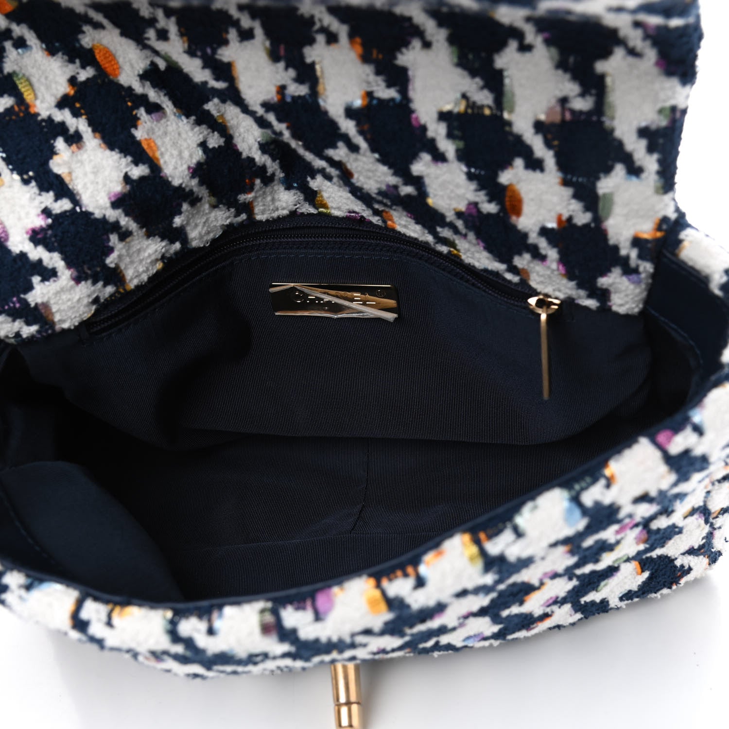 Chanel Tweed Quilted Medium Chanel 19 Flap Ecru Navy Blue Multicolor 4 of 4