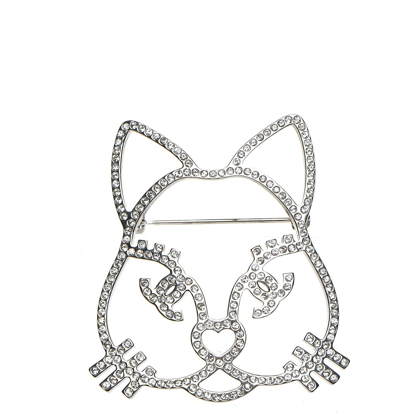 Strass Crystal Emoji Choupette Cat Brooch Silver