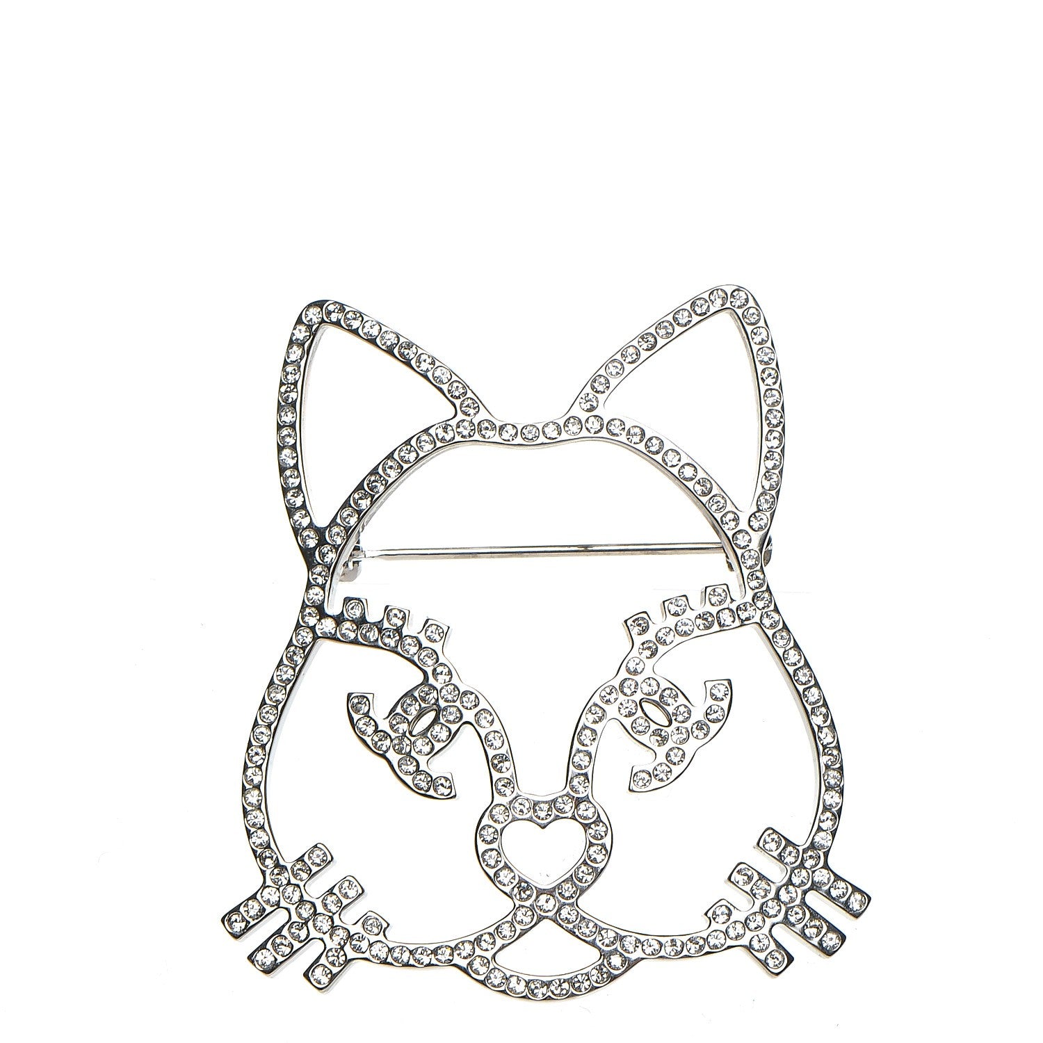 Chanel Strass Crystal Emoji Choupette Cat Brooch Silver 1 of 5