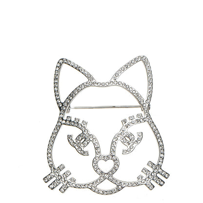 Chanel Strass Crystal Emoji Choupette Cat Brooch Silver 1 of 5