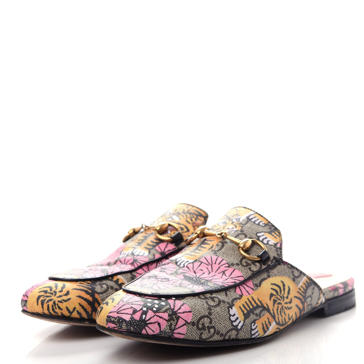 Gucci GG Supreme Monogram Bengal Womens Princetown Slippers 36 Beige Crop Pink 3 of 11