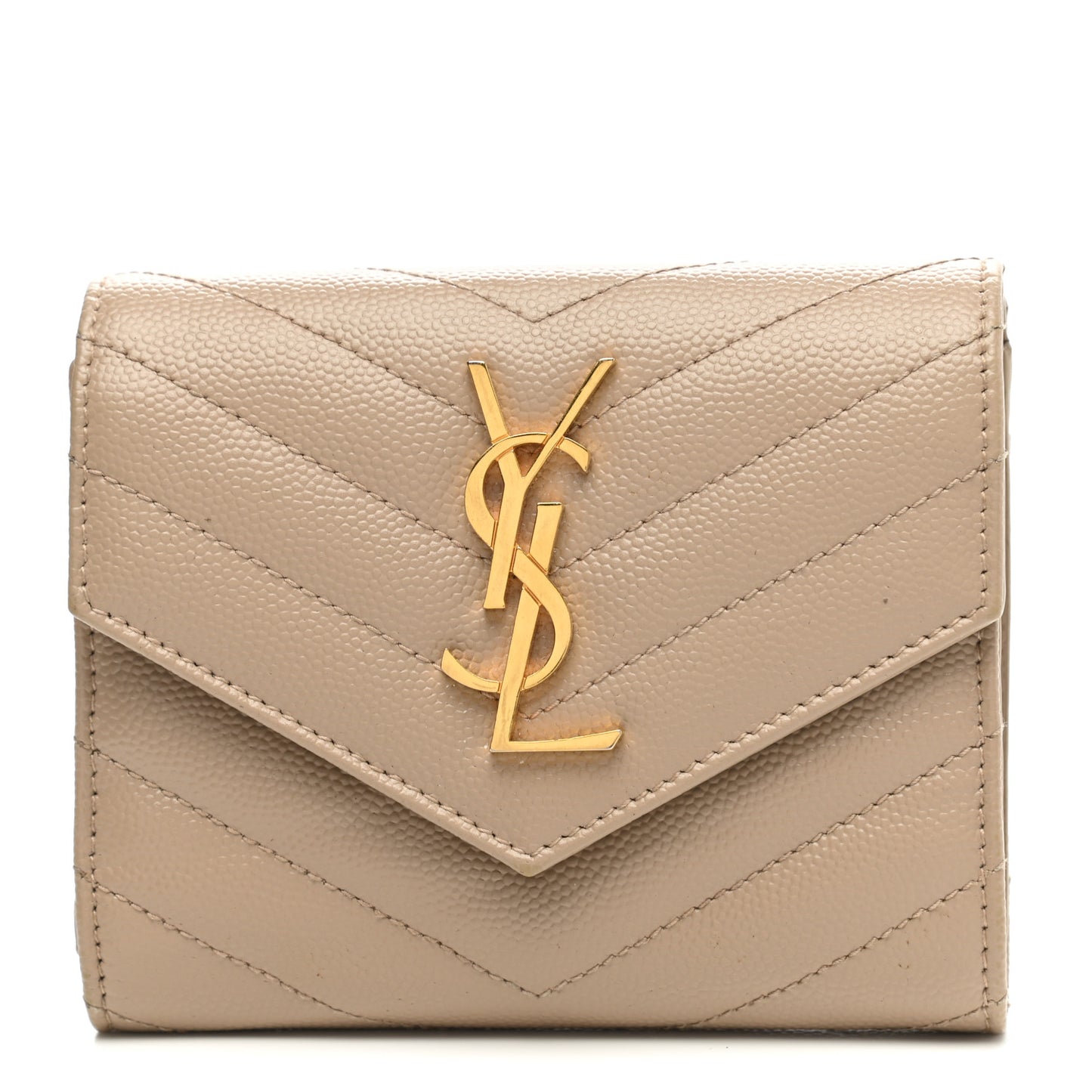 Grain De Poudre Matelasse Chevron Monogram Compact Tri Fold Wallet Light Taupe