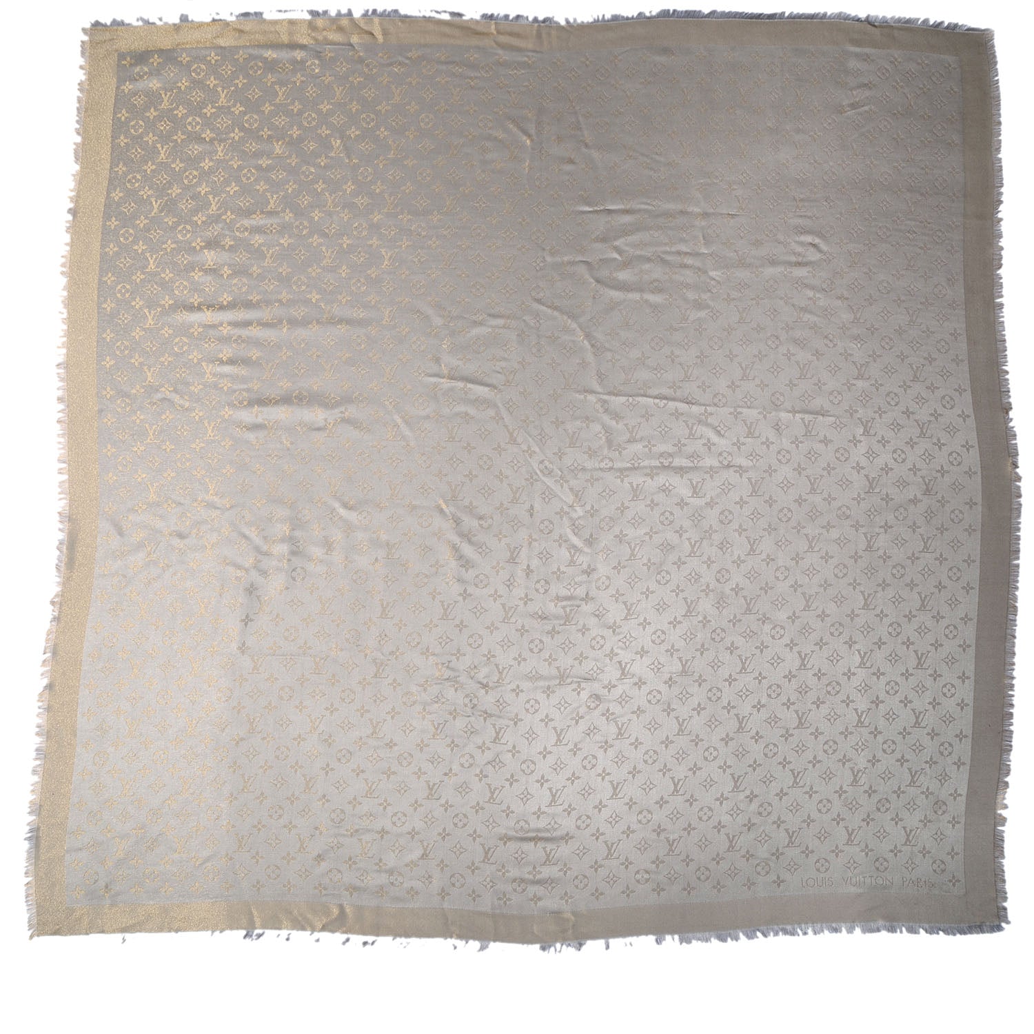 Louis Vuitton Silk Lurex Wool Monogram Shine Shawl Beige 3 of 5