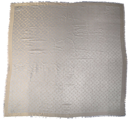 Louis Vuitton Silk Lurex Wool Monogram Shine Shawl Beige 3 of 5