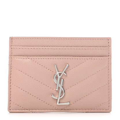 Saint Laurent Grain De Poudre Matelasse Chevron Monogram Credit Card Case Pale Pink 1 of 7