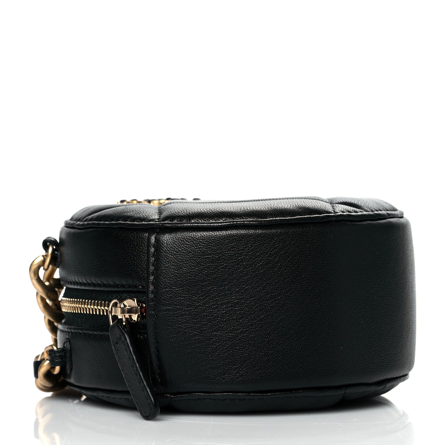 Shiny Goatskin Quilted Chanel 19 Round Clutch With Chain Black