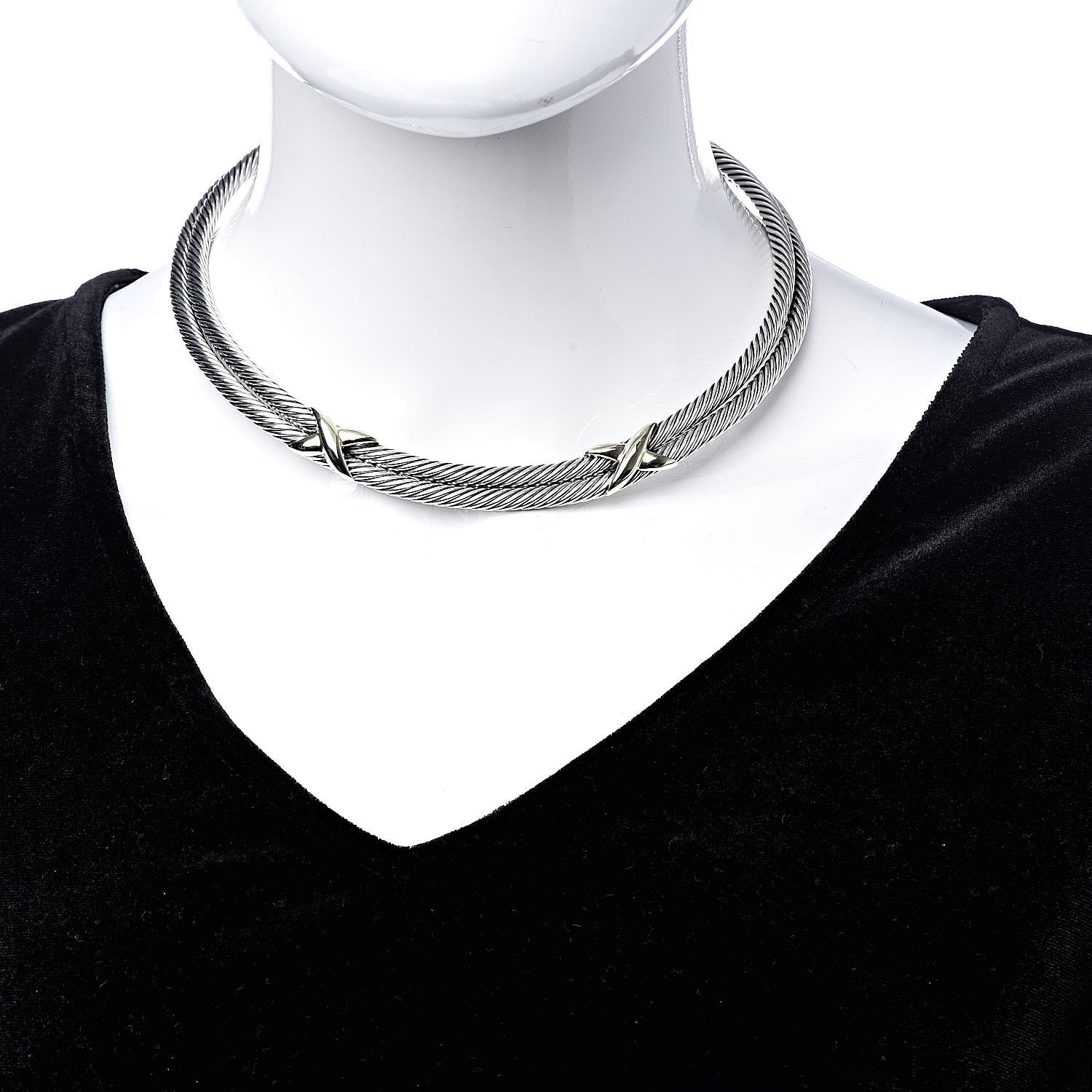 David Yurman Sterling Silver 14K Yellow Gold Double X Station Collar Necklace 2 of 3