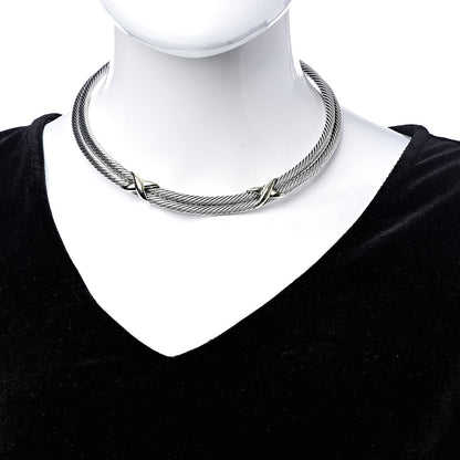 David Yurman Sterling Silver 14K Yellow Gold Double X Station Collar Necklace 2 of 3