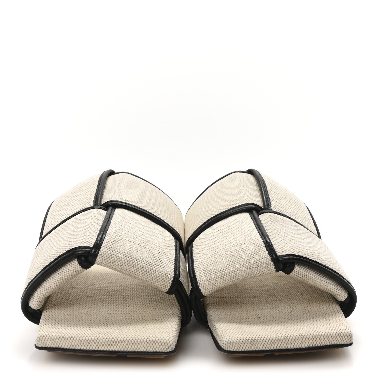 Bottega Veneta Cassette Canvas Patch Flat Sandals 40.5 Natural Black 3 of 9