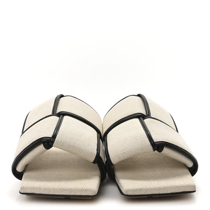 Bottega Veneta Cassette Canvas Patch Flat Sandals 40.5 Natural Black 3 of 9