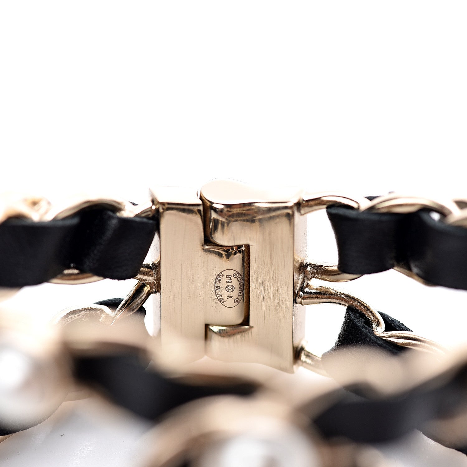 Chanel Lambskin Chain Pearl Bracelet Gold Black 3 of 3