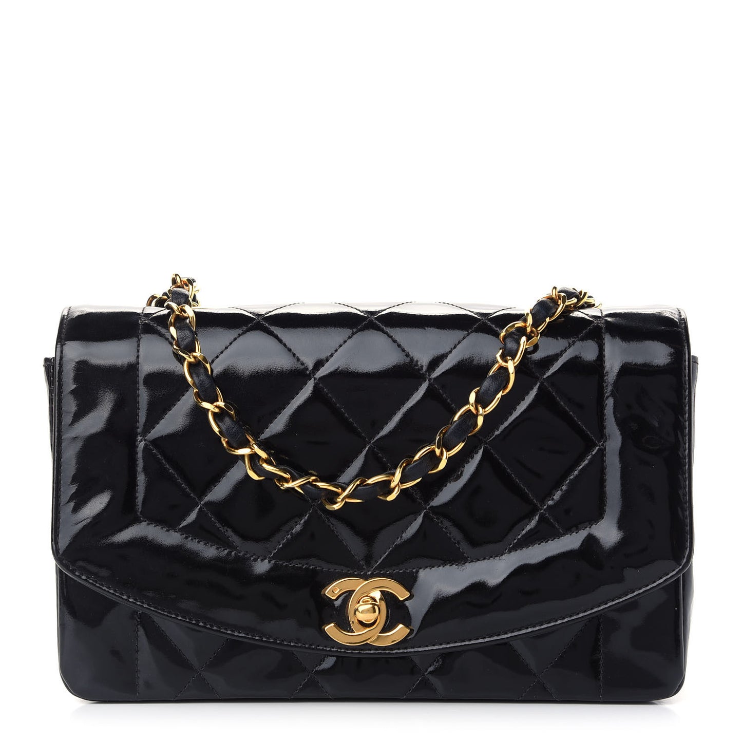 Patent Quilted Small Single Flap Bag Black