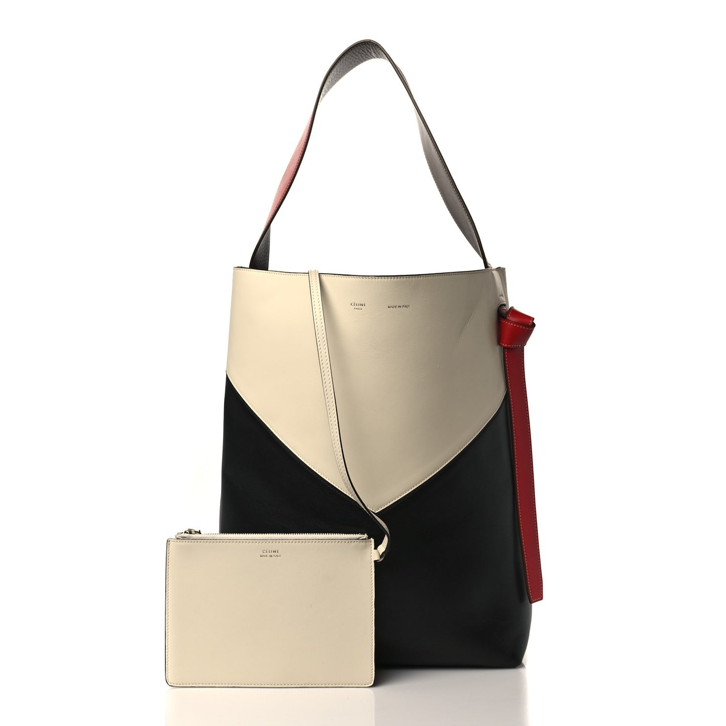 Shiny Smooth Calfskin Twisted Cabas Ivory Black