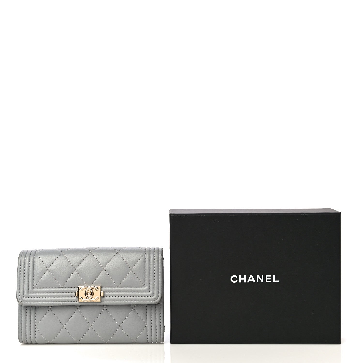 Chanel Lambskin Quilted Medium Boy Flap Wallet Grey 12 of 12