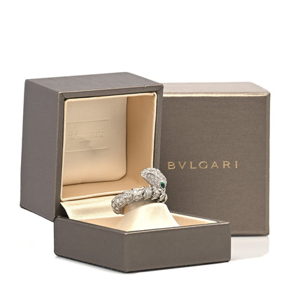 Bulgari 18K White Gold Diamond Emerald Serpenti Pave Ring 55 7.25 6 of 6