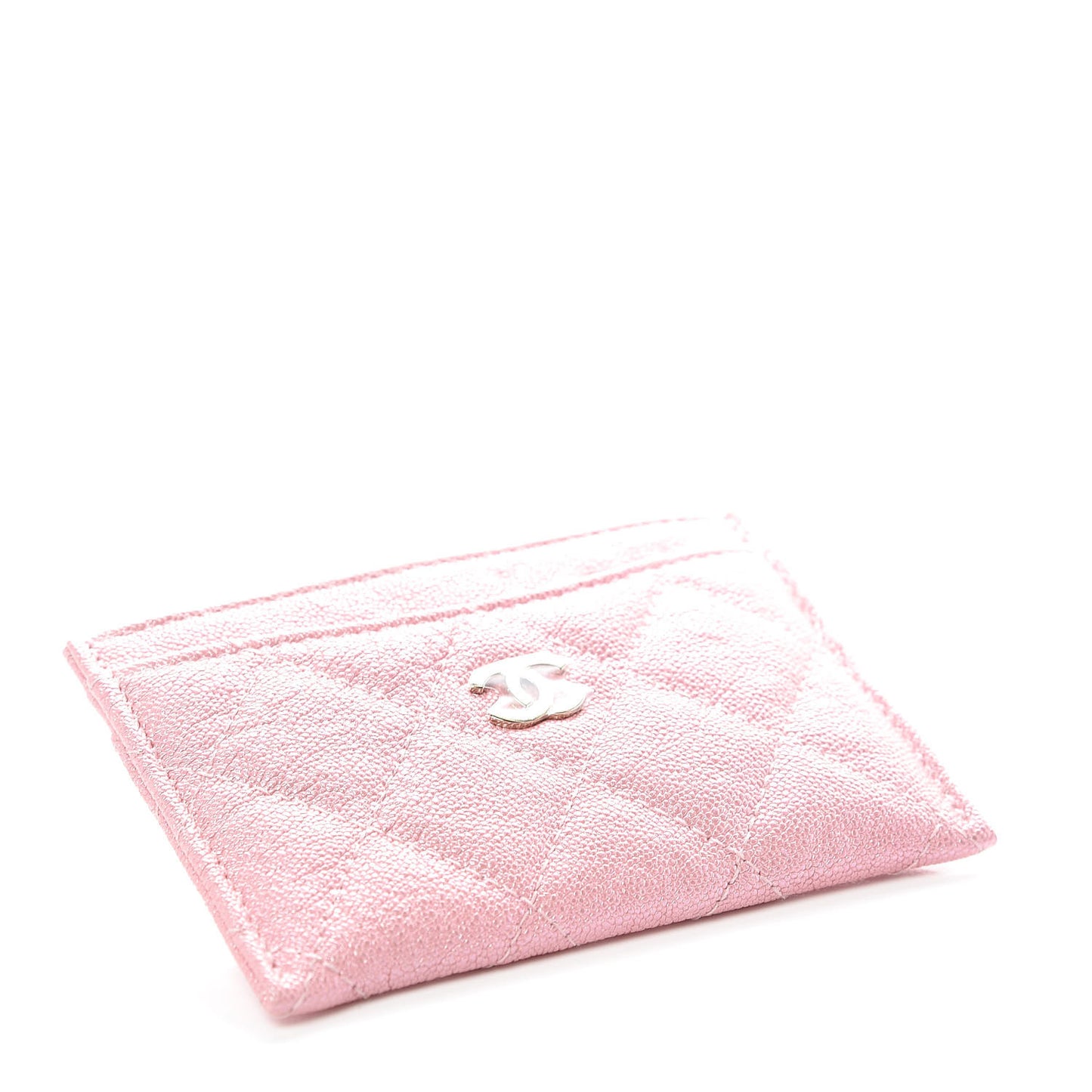 Iridescent Caviar Quilted Card Holder Rose Pink