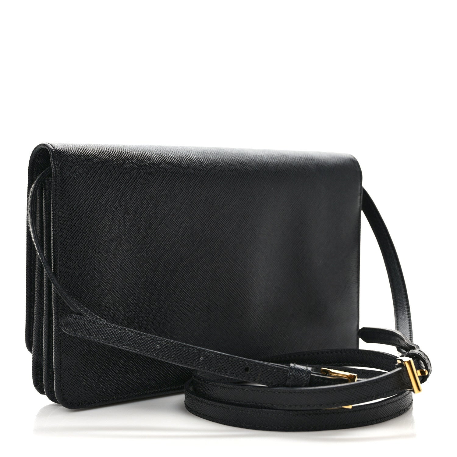 Prada Saffiano Metal Flap Wallet With Strap Black 3 of 11