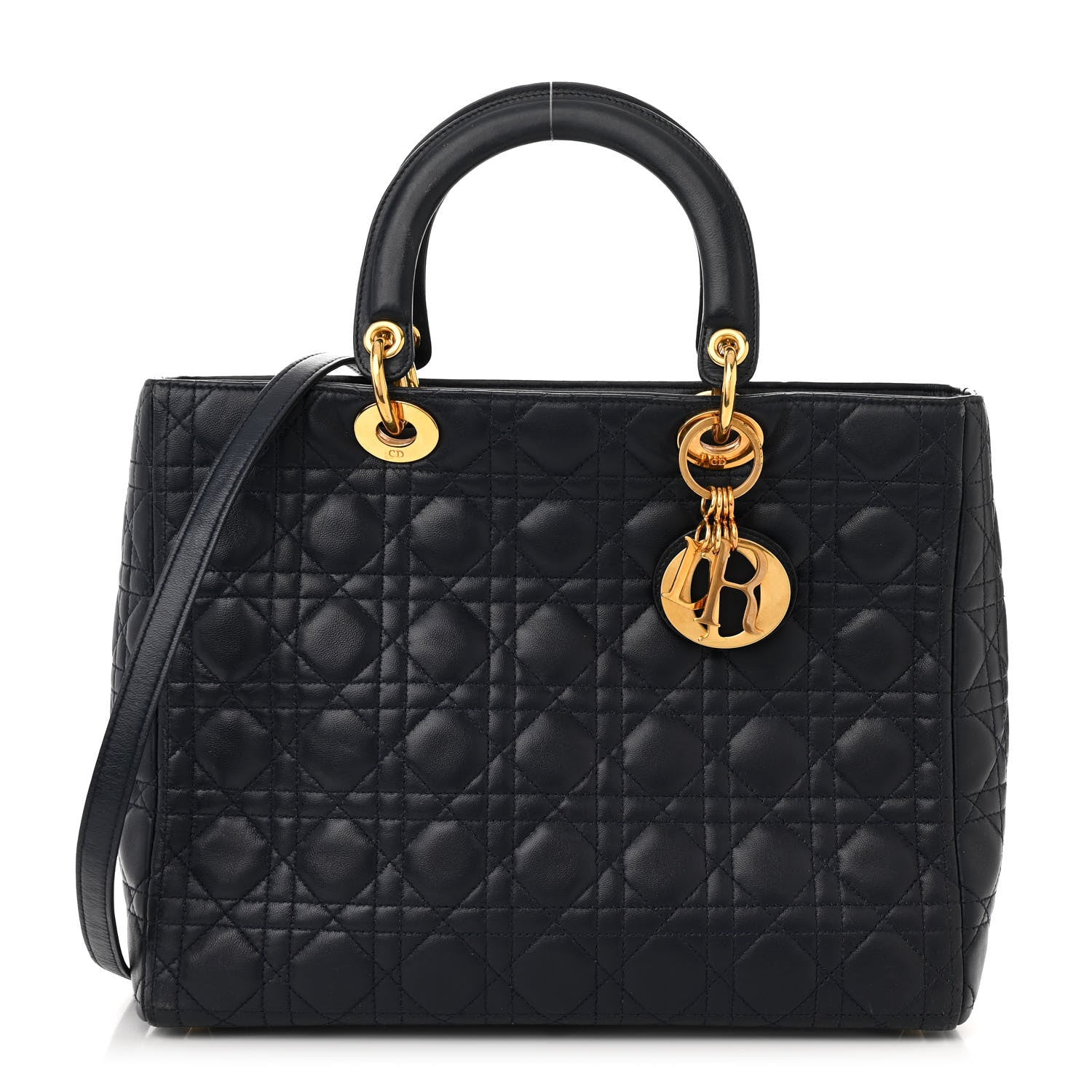 Christian Dior Lambskin Cannage Large Lady Dior Navy Blue 1 of 12