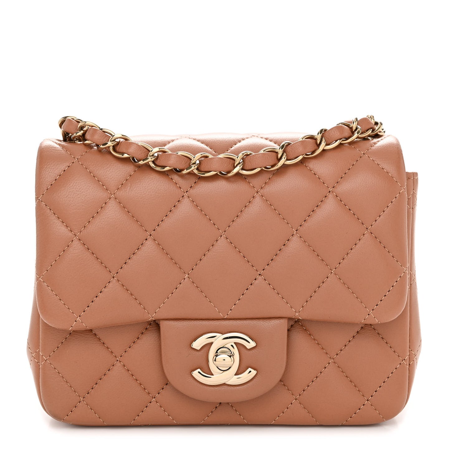 Lambskin Quilted Mini Square Flap Brown