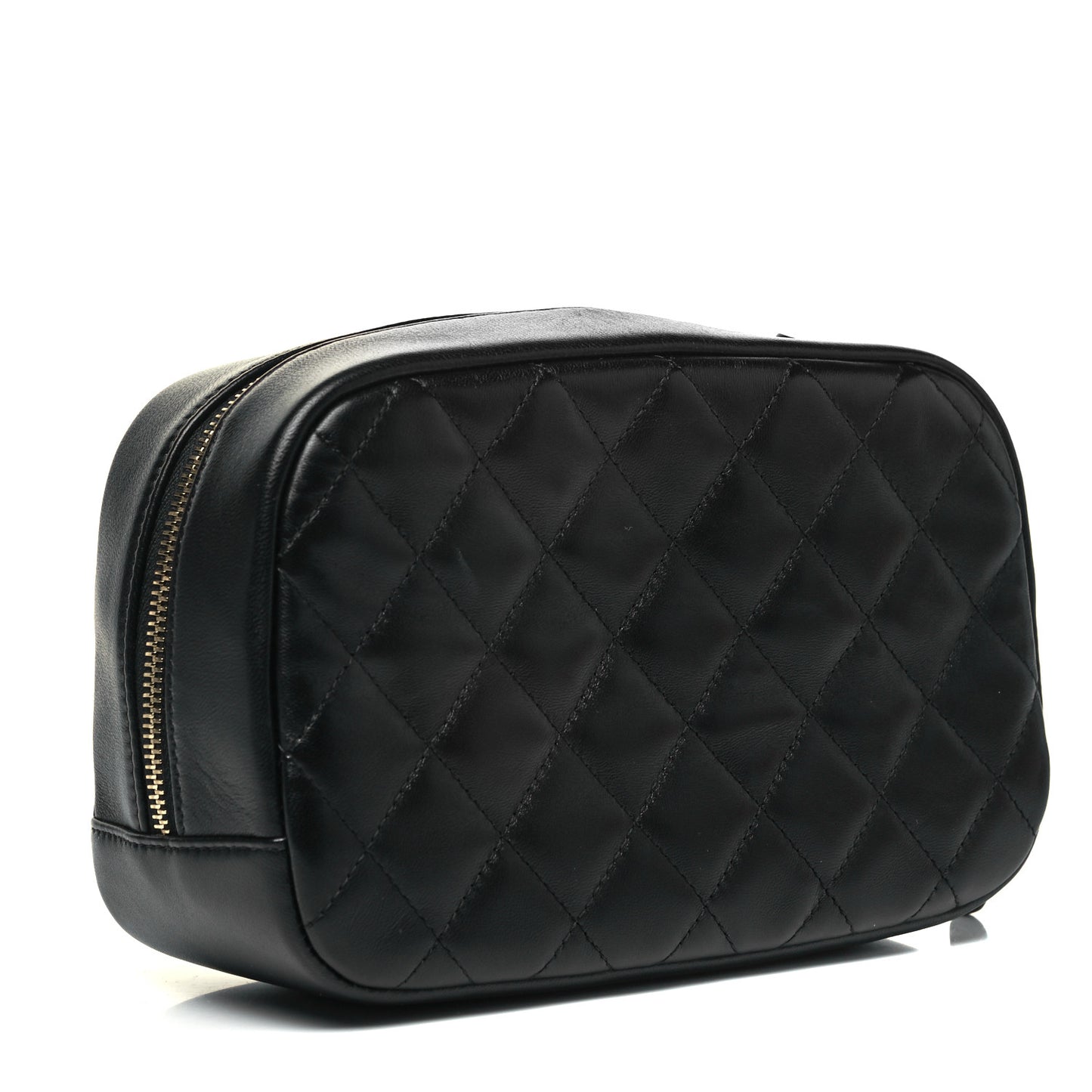 Lambskin Quilted Medium Curvy Pouch Cosmetic Case Black